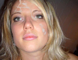 A cuties giving head and taking a facial in POV style pictures Image 1