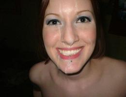 A depraved cuties posing naked and taking a facial collection Image 1