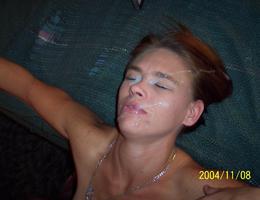 A depraved cuties posing naked and taking a facial collection Image 9