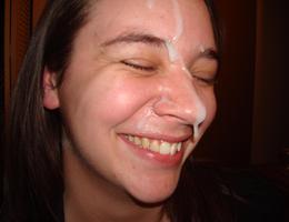 A chicks giving a blowjob and taking a facial series Image 3