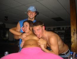 A curly haired ladies in anal MMF threesome photos Image 3
