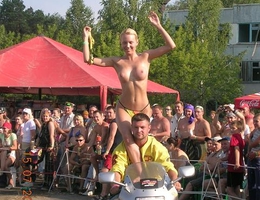 Beautiful striped ladies show striptease shots Image 1